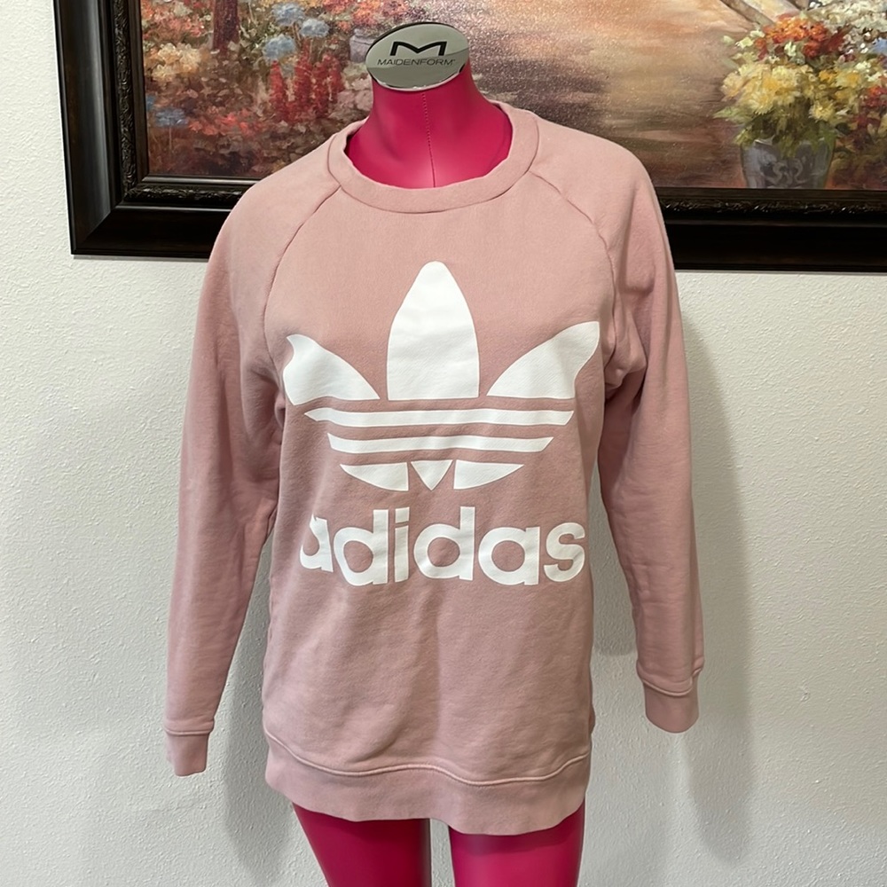 Adidas Women's Thick Heavy Sweatshirt Size M Medium Pink Mauve White Terrycloth